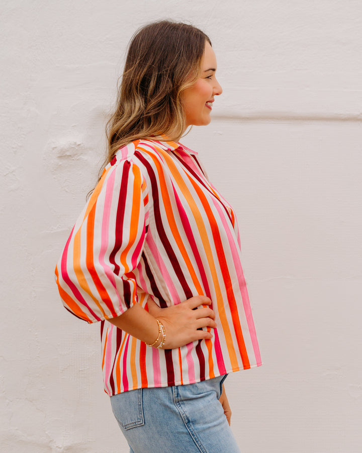 Joy Joy: Collar Top in Rose Stripe (78E7658)