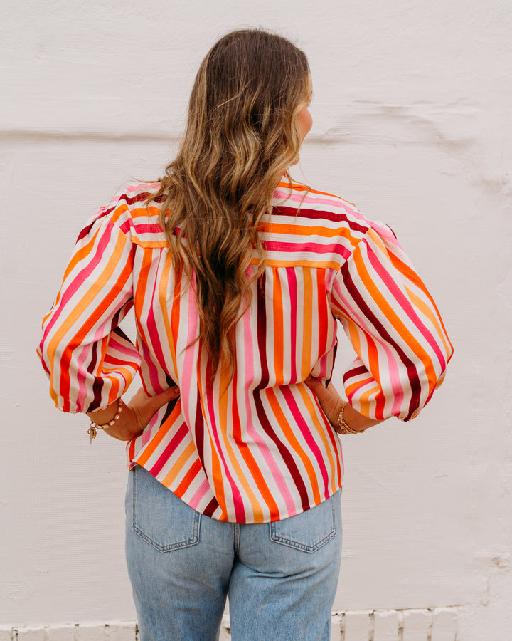 Joy Joy: Collar Top in Rose Stripe (78E7658)