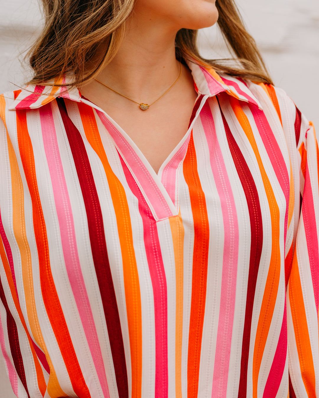 Joy Joy: Collar Top in Rose Stripe (78E7658)