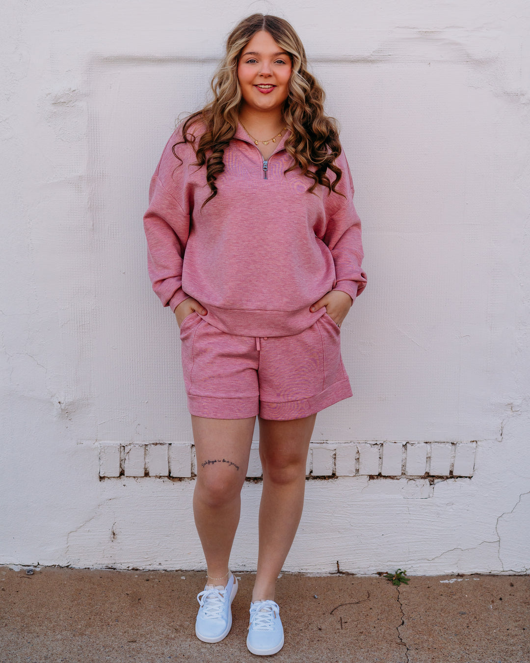 Varley: Hawley Half Zip Sweat in Rose Marl (VAR01461) - The Vogue Boutique