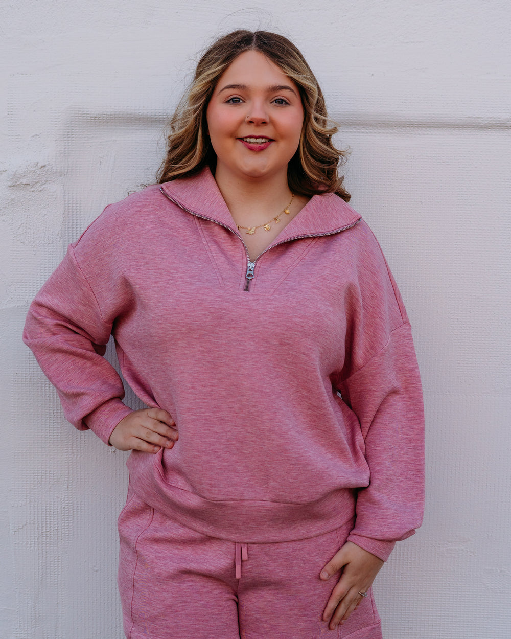 Varley: Hawley Half Zip Sweat in Rose Marl (VAR01461) - The Vogue Boutique