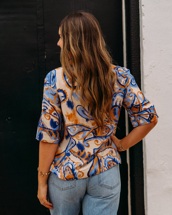 Joy Joy: Pocket Overshirt in Golden Blue Paisley (78E4956)