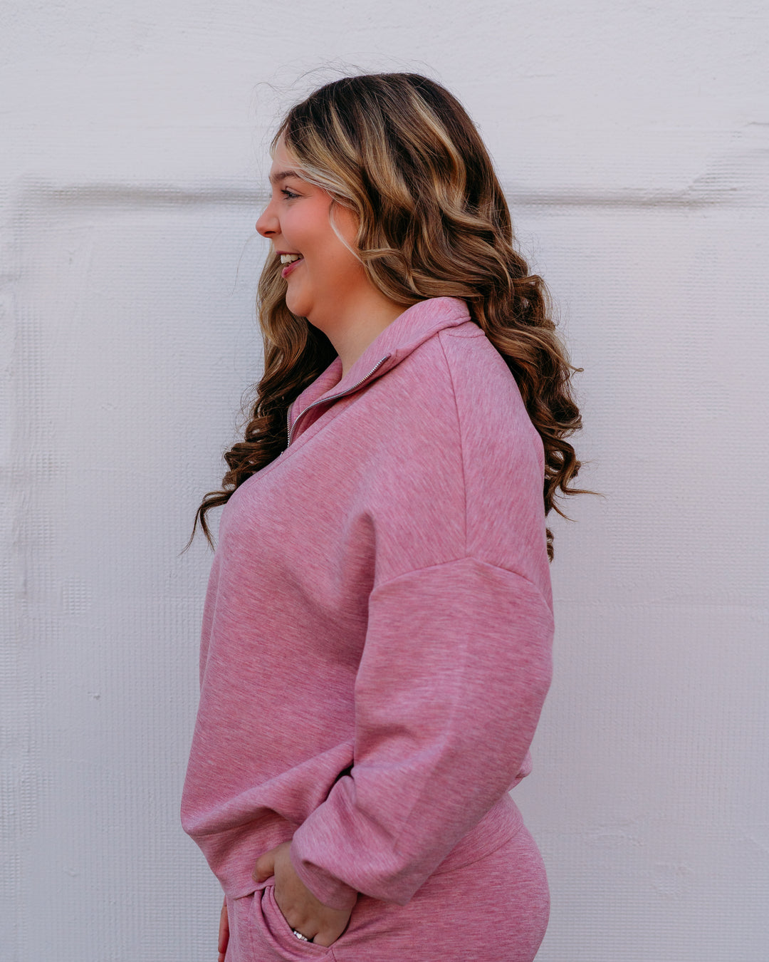 Varley: Hawley Half Zip Sweat in Rose Marl (VAR01461) - The Vogue Boutique