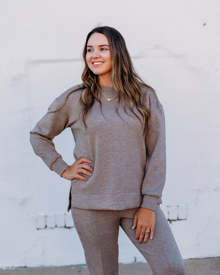 Spanx: Brushed AE Crewneck Top in Birch Heather