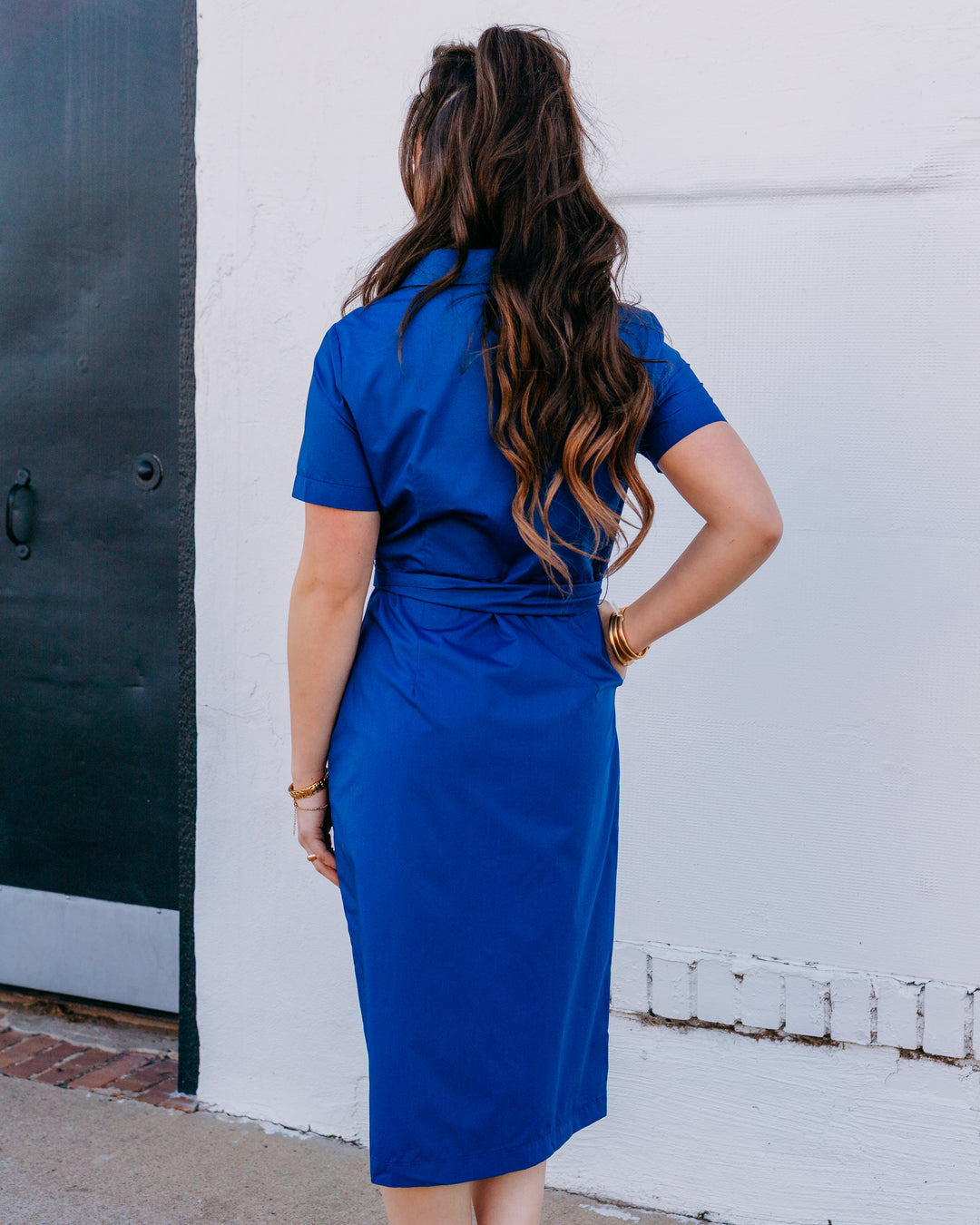 Joy Joy: Pocket Midi Shirtdress Navy (76B8019) - The Vogue Boutique