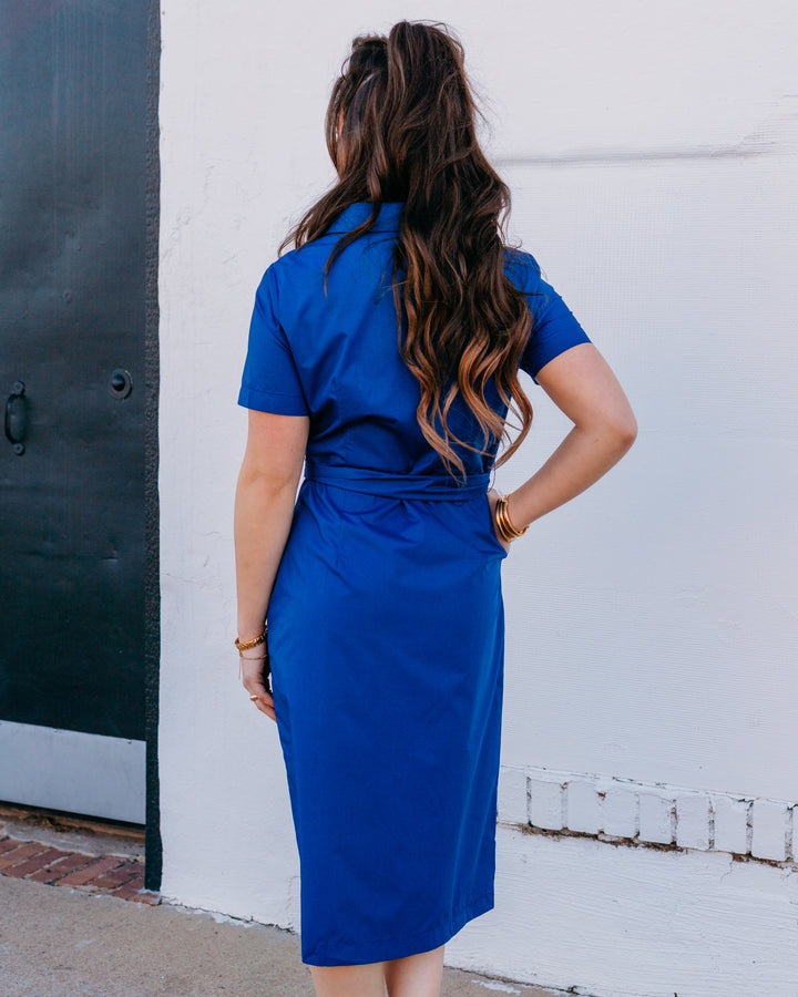 Joy Joy: Pocket Midi Shirtdress Navy (76B8019) - The Vogue Boutique