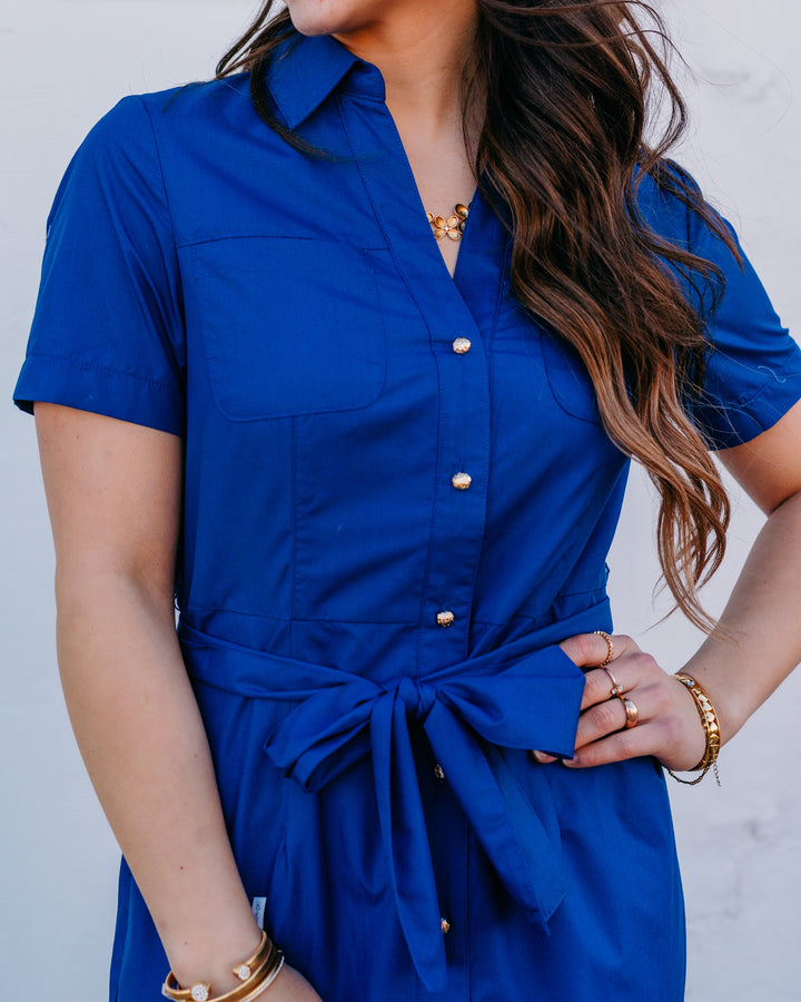 Joy Joy: Pocket Midi Shirtdress Navy (76B8019) - The Vogue Boutique