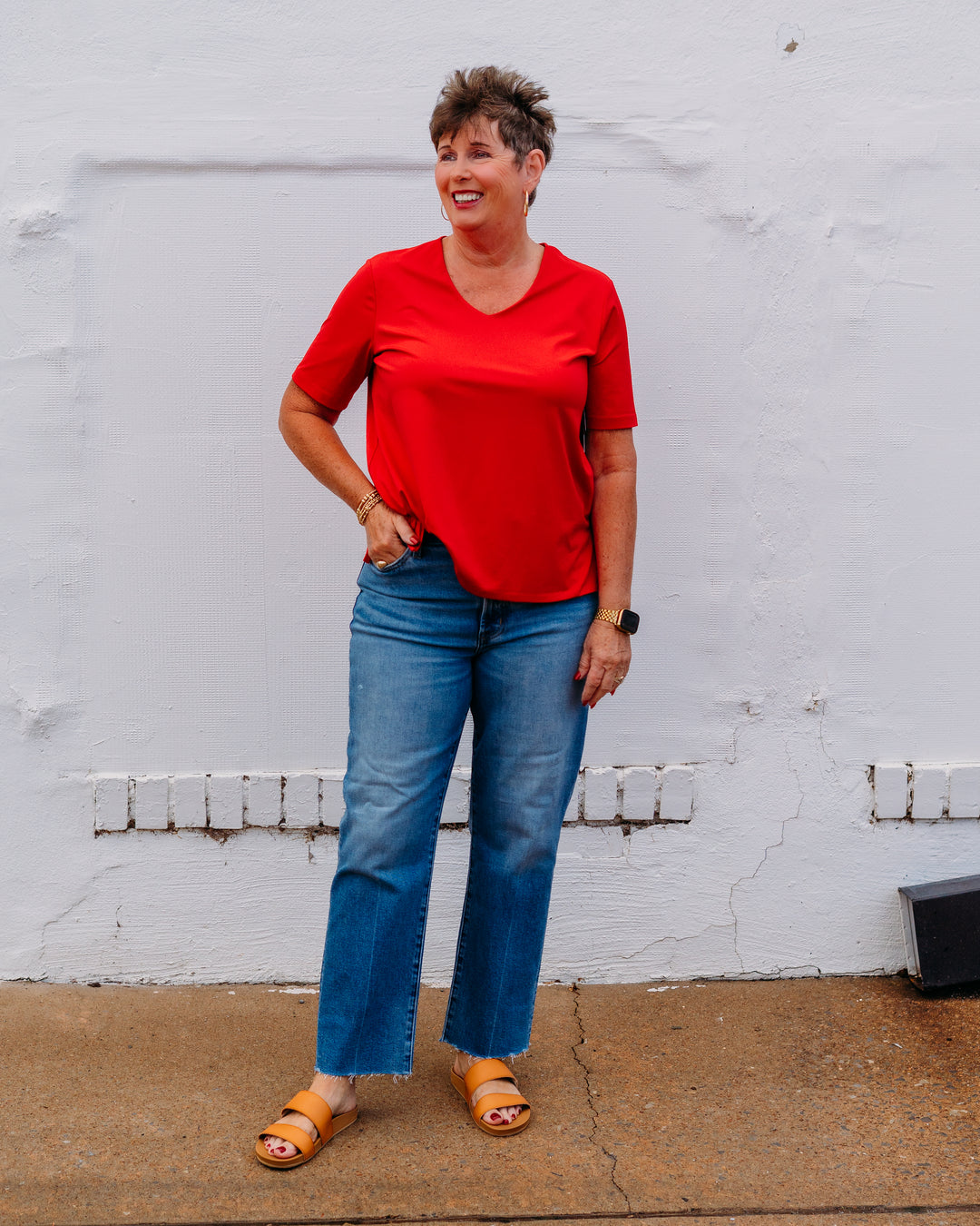 Multiples: S/S V-Nk Top in Fieryred (M26103TM)