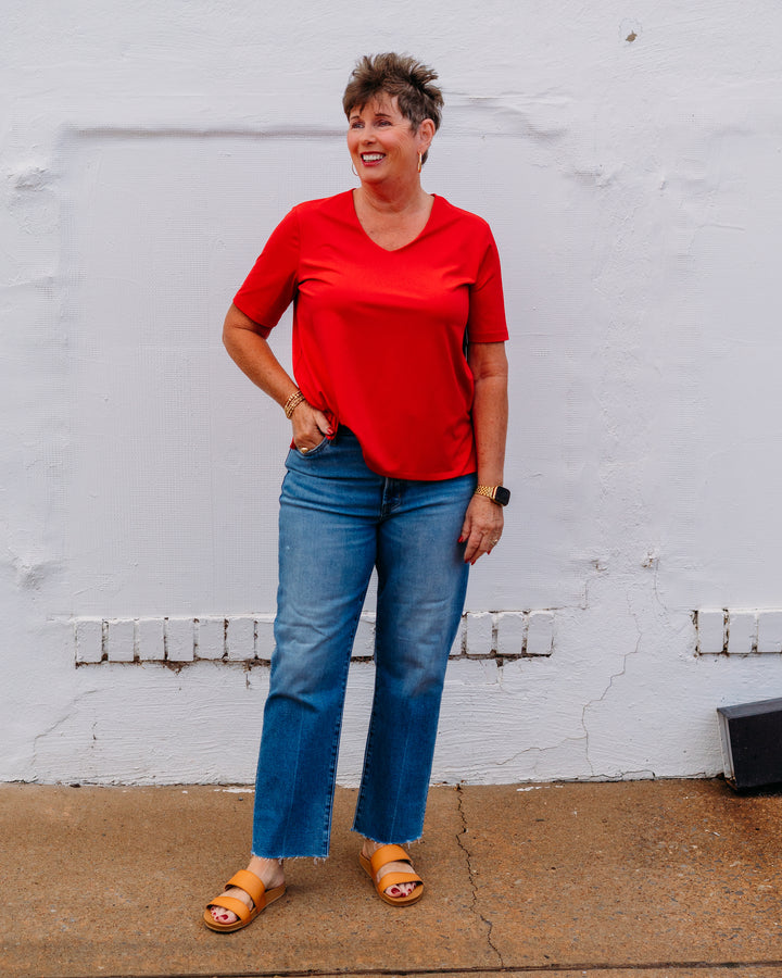 Multiples: S/S V-Nk Top in Fieryred (M26103TM)