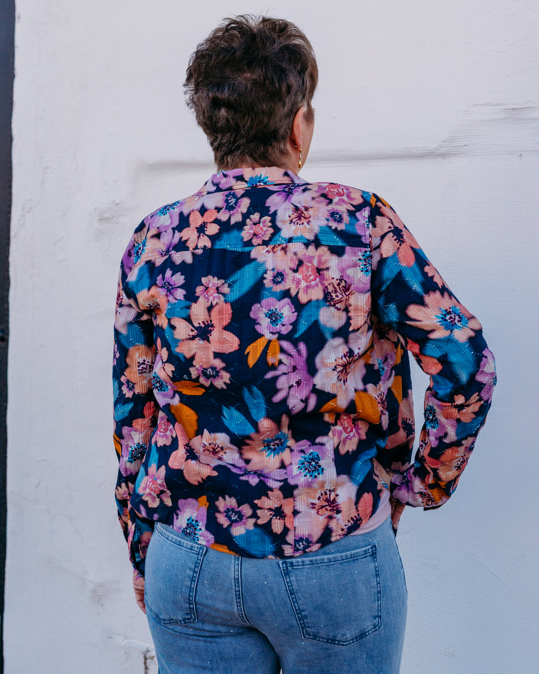 French Dressing Jeans: Long Sleeve Split Neck Shirt in FLO-HYPER FLOR (7548174) - The Vogue Boutique