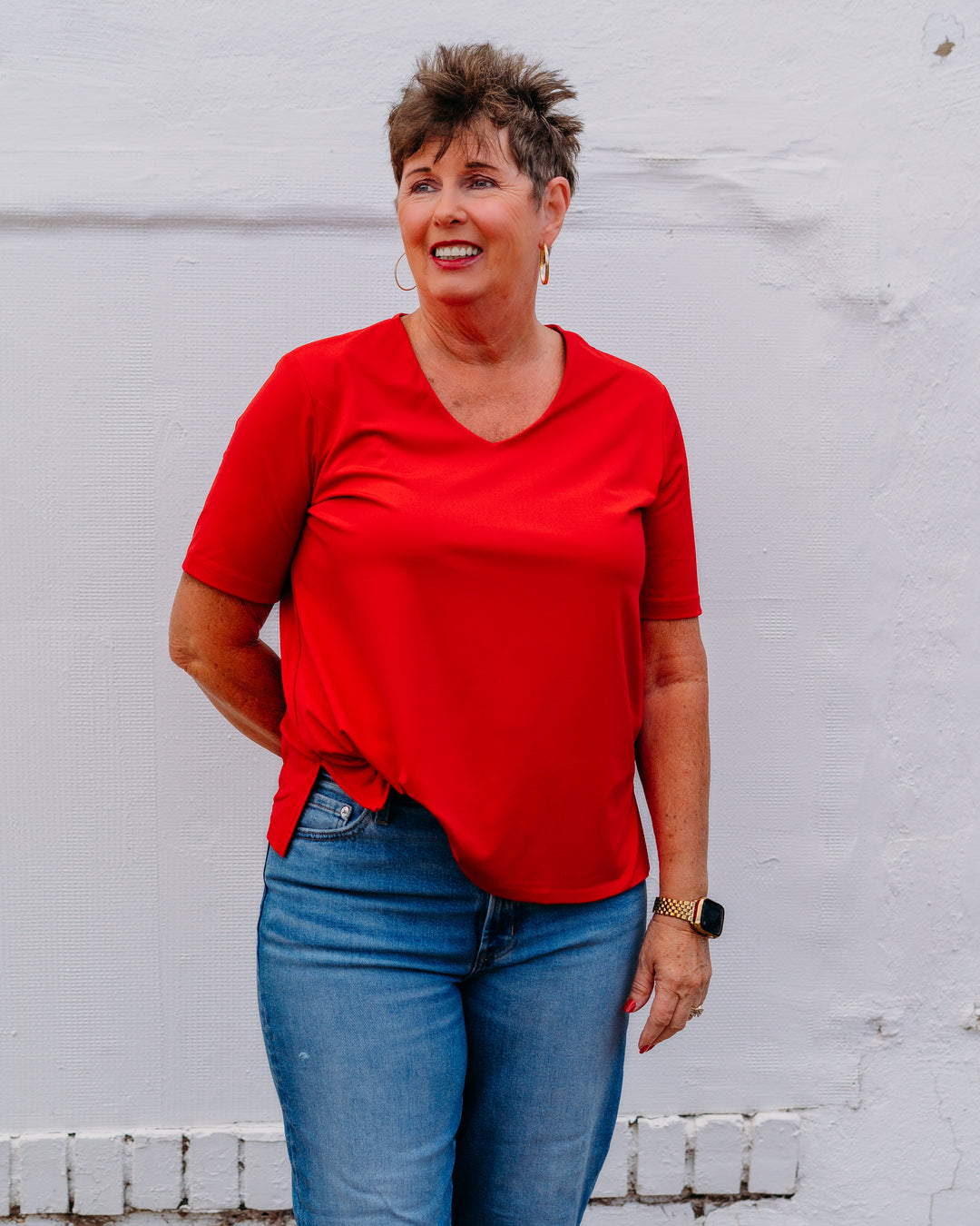Multiples: S/S V-Nk Top in Fieryred (M26103TM)