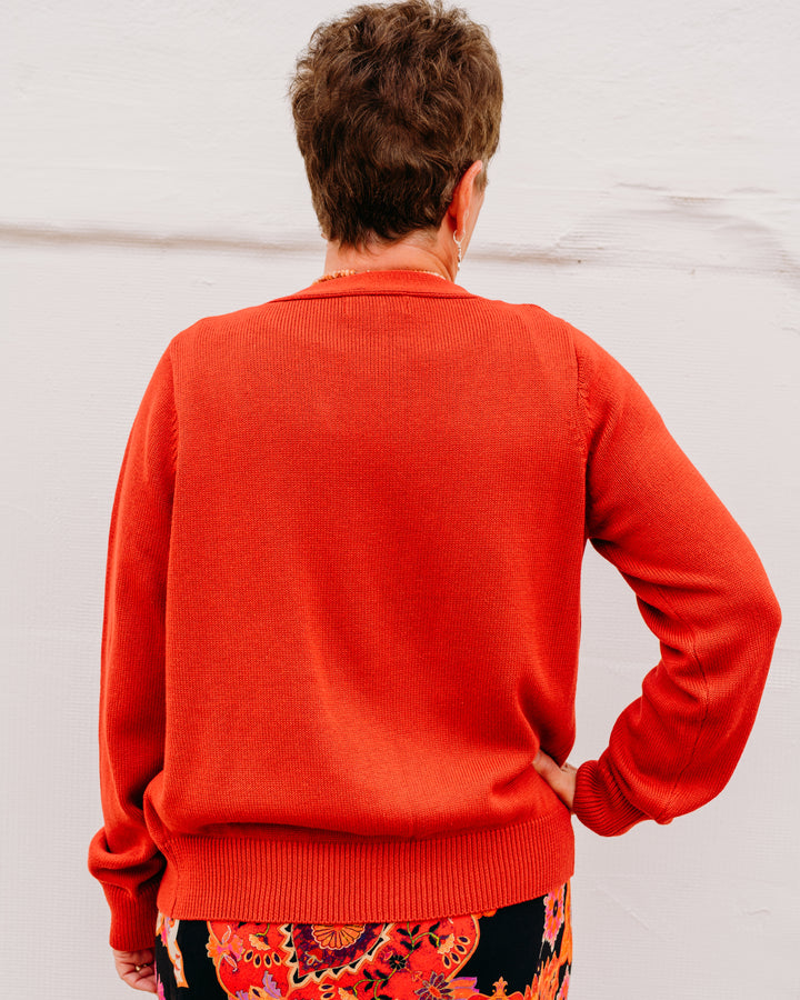Karen Kane: V-Neck Cardigan Sweater in Tomato
