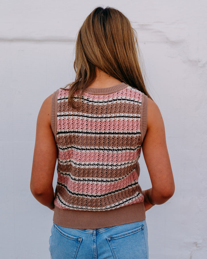 Varley: Deeley Stripe Stitch Tank in Warm Taupe / Mellow Rose (VAR03292) - The Vogue Boutique