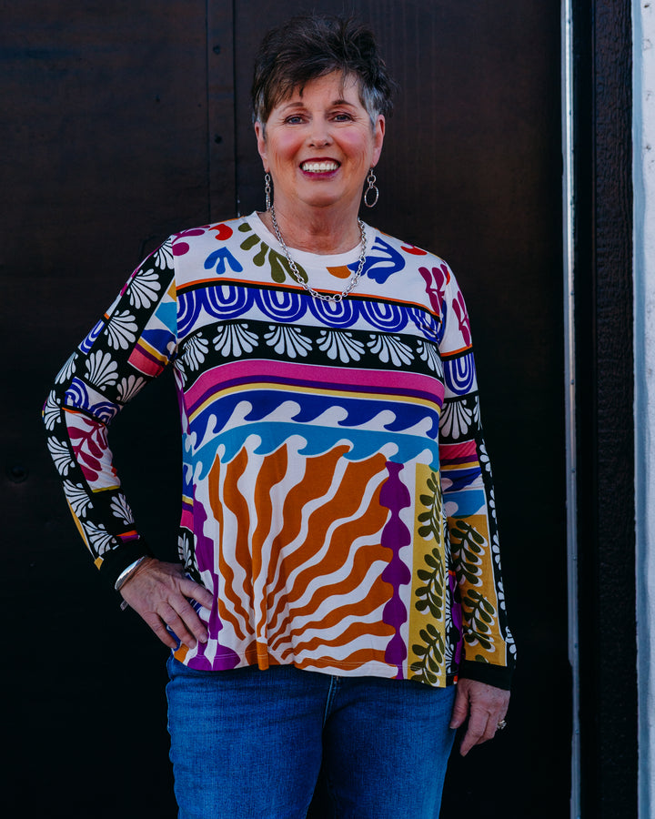 Johnny Was: The Janie Favorite Long Sleeve Crew Neck Swing Tee in Solstice Canyon