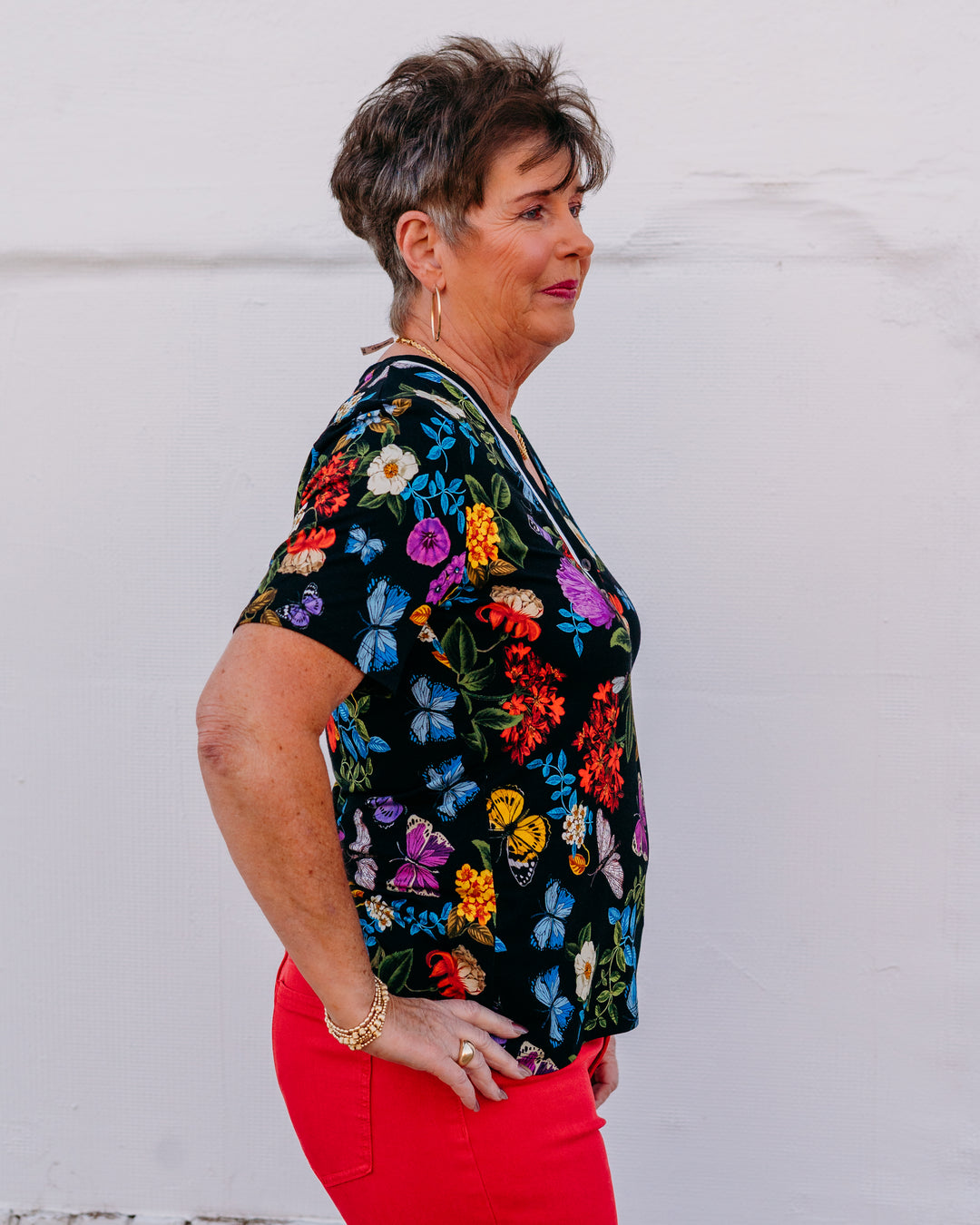 Johnny Was: The Janie Favorite Short Sleeve Henley Tee in Kahlan in Kahlani (T11626A)