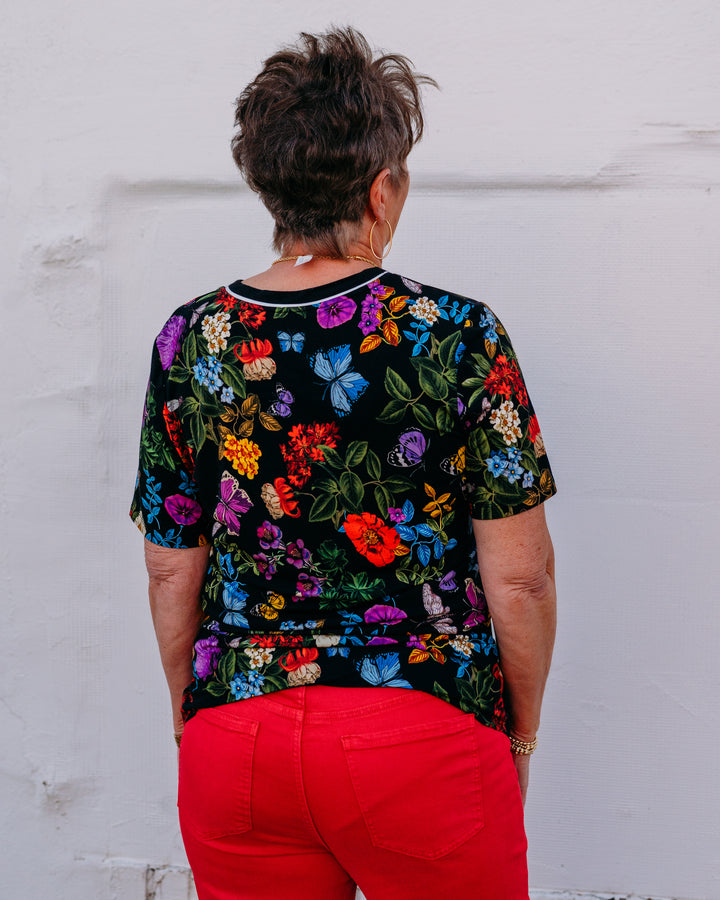 Johnny Was: The Janie Favorite Short Sleeve Henley Tee in Kahlan in Kahlani (T11626A)