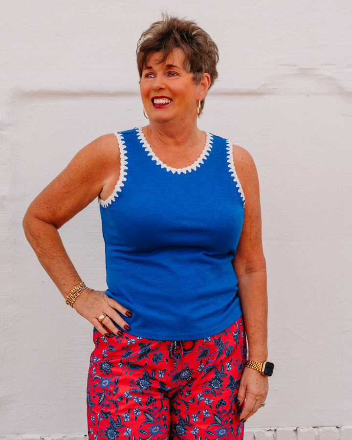 Karen Kane: Edge Stitch Contrast Tank In Rhythm and Blues (1L46810)