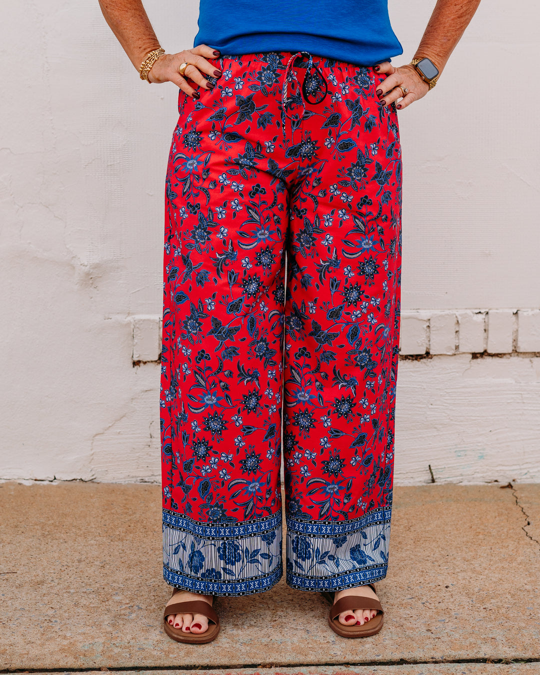 Karen Kane: Drawstring Cropped Pants In Rhythm and Blues (1L48601) - The Vogue Boutique