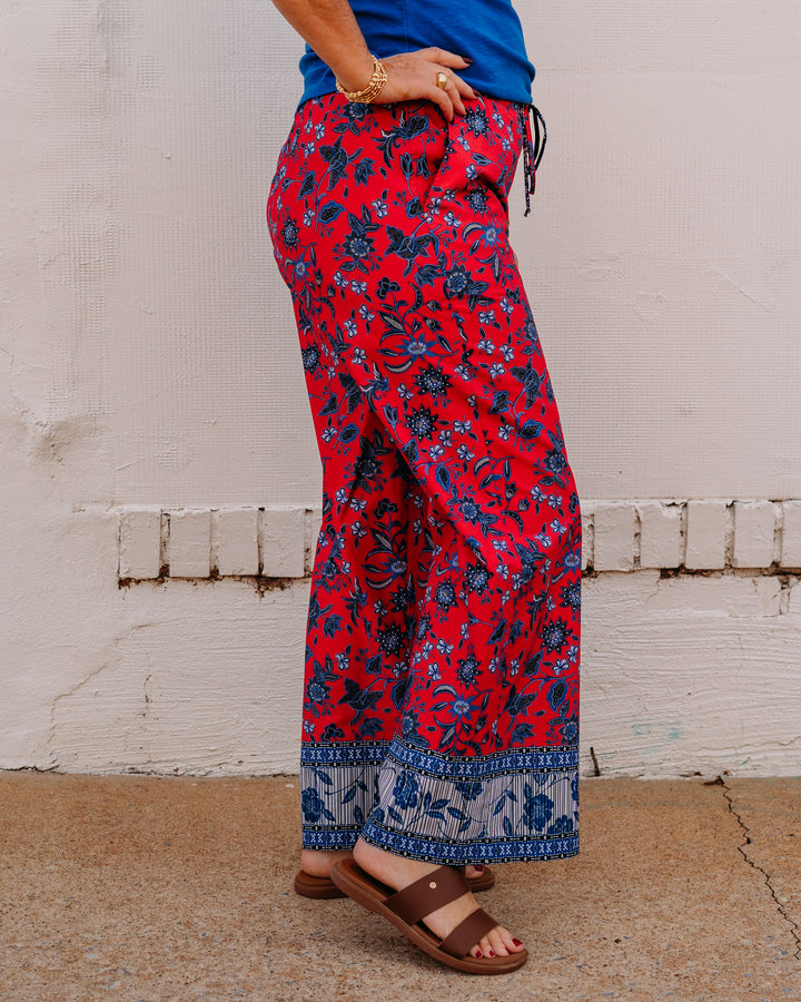 Karen Kane: Drawstring Cropped Pants In Rhythm and Blues (1L48601) - The Vogue Boutique
