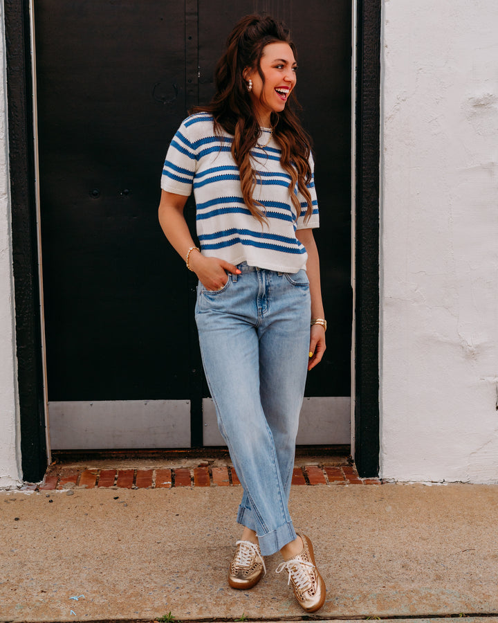 Z Supply: Prado Stripe Sweater Tee in Lake Blue (ZW262905)