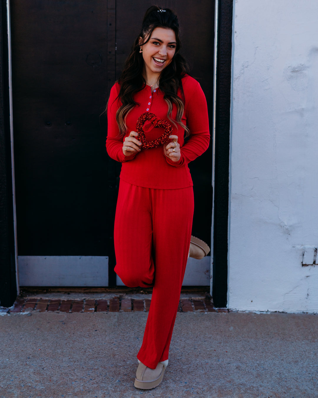 Z Supply: Holly Pointelle Long Sleeve Top in Festive Red