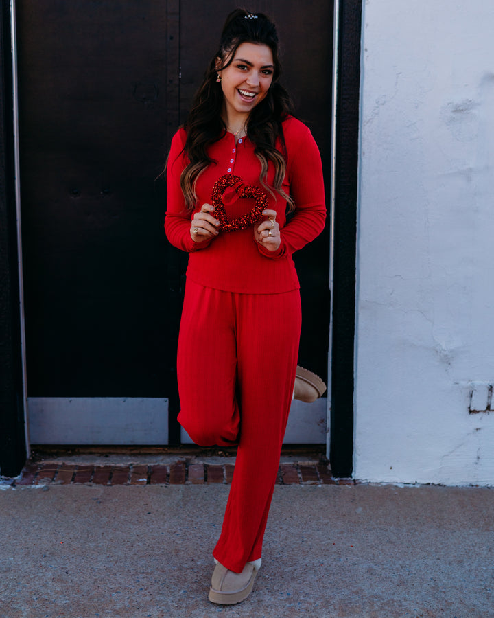 Z Supply: Holly Pointelle Long Sleeve Top in Festive Red