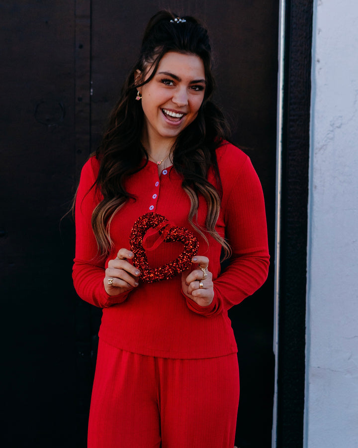 Z Supply: Holly Pointelle Long Sleeve Top in Festive Red