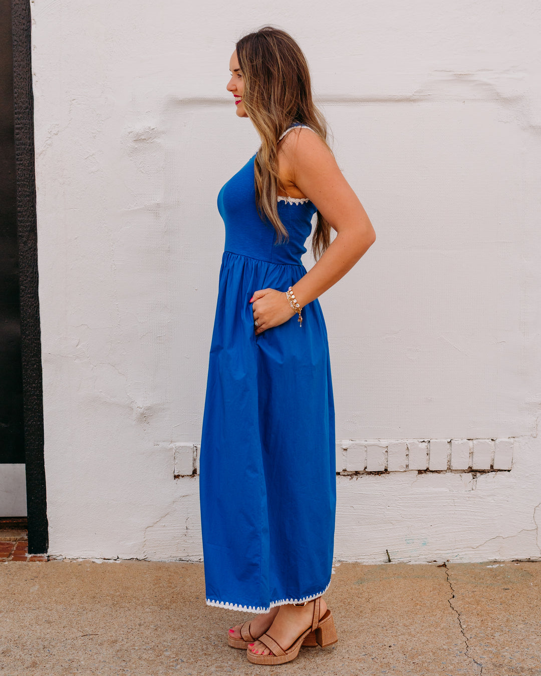 Karen Kane: Edge Stitch Midi Dress in Rhythm and Blues (1L46800)
