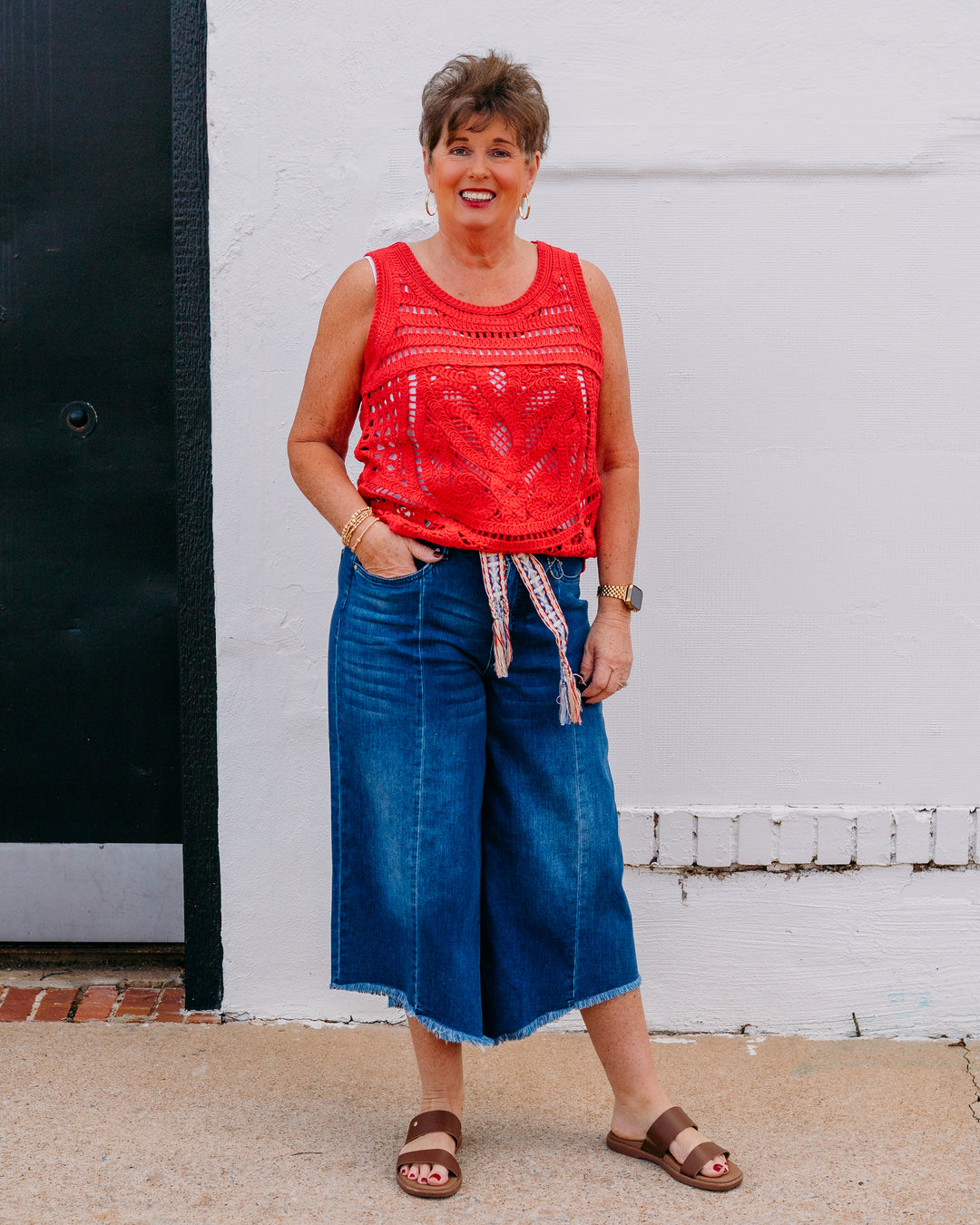French Dressing Jeans: Loose Mid-Rise High-Low Crop in Medium Blue (2117843) - The Vogue Boutique
