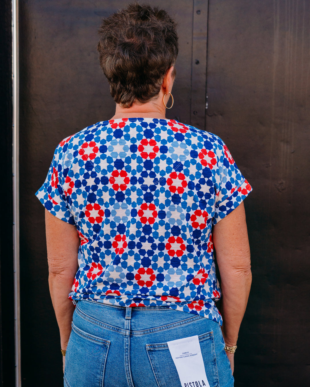 Multiples: (Freedom Ring) Printed Slub Knit Top with Tie Waist - Star Multi (M26107TM) - The Vogue Boutique