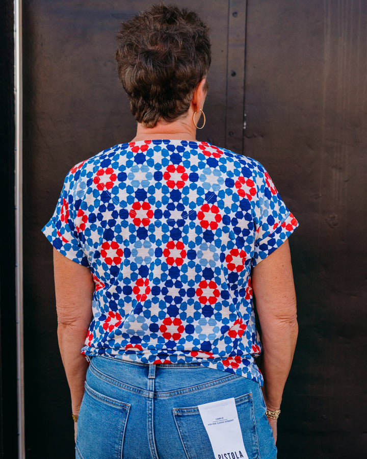 Multiples: (Freedom Ring) Printed Slub Knit Top with Tie Waist - Star Multi (M26107TM) - The Vogue Boutique