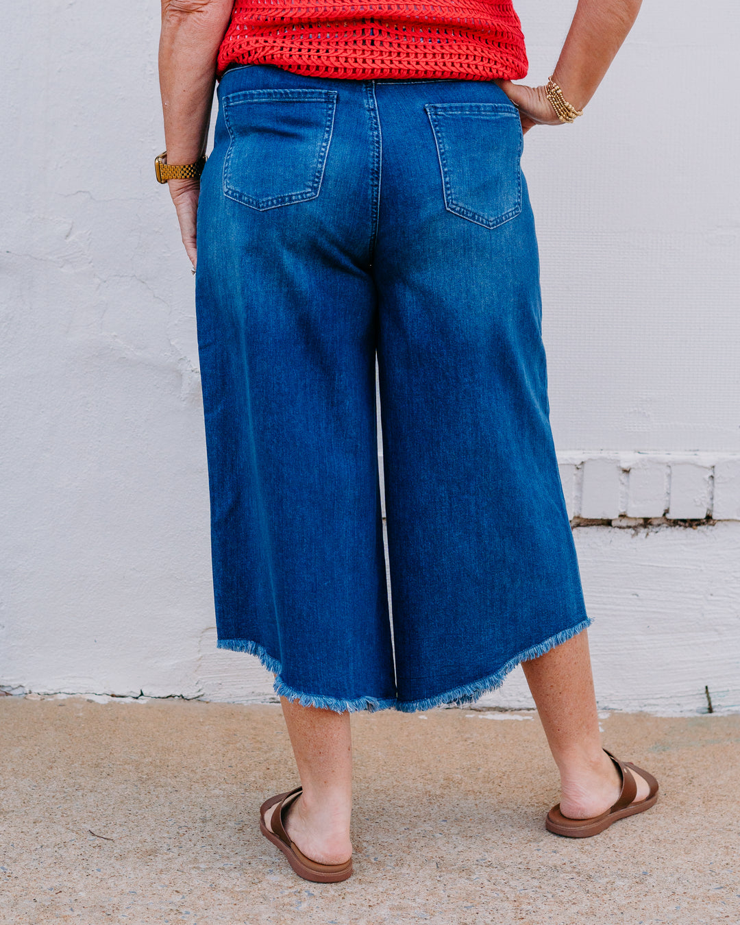 French Dressing Jeans: Loose Mid-Rise High-Low Crop in Medium Blue (2117843) - The Vogue Boutique