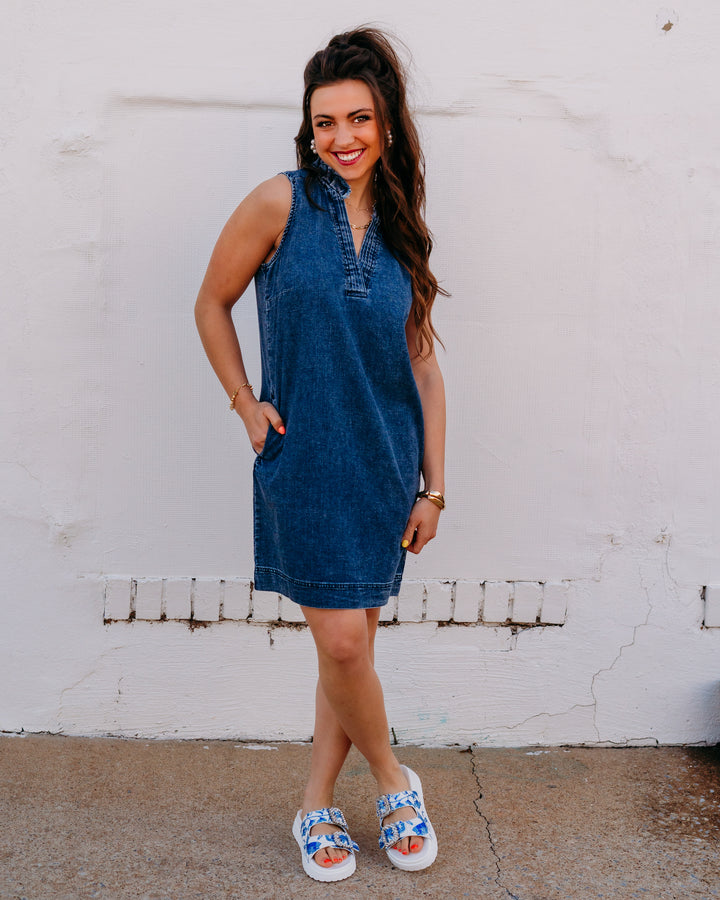French Dressing Jeans: Denim Shift Dress in Dark Snow (7904992) - The Vogue Boutique