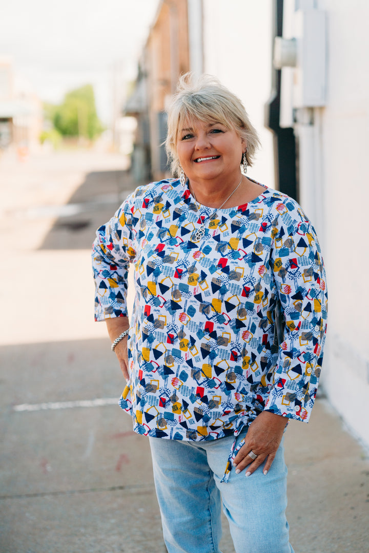 Multiples: (Liberty) Multi 3/4 Sleeve Drop Shoulder Bateau Top M25505TM