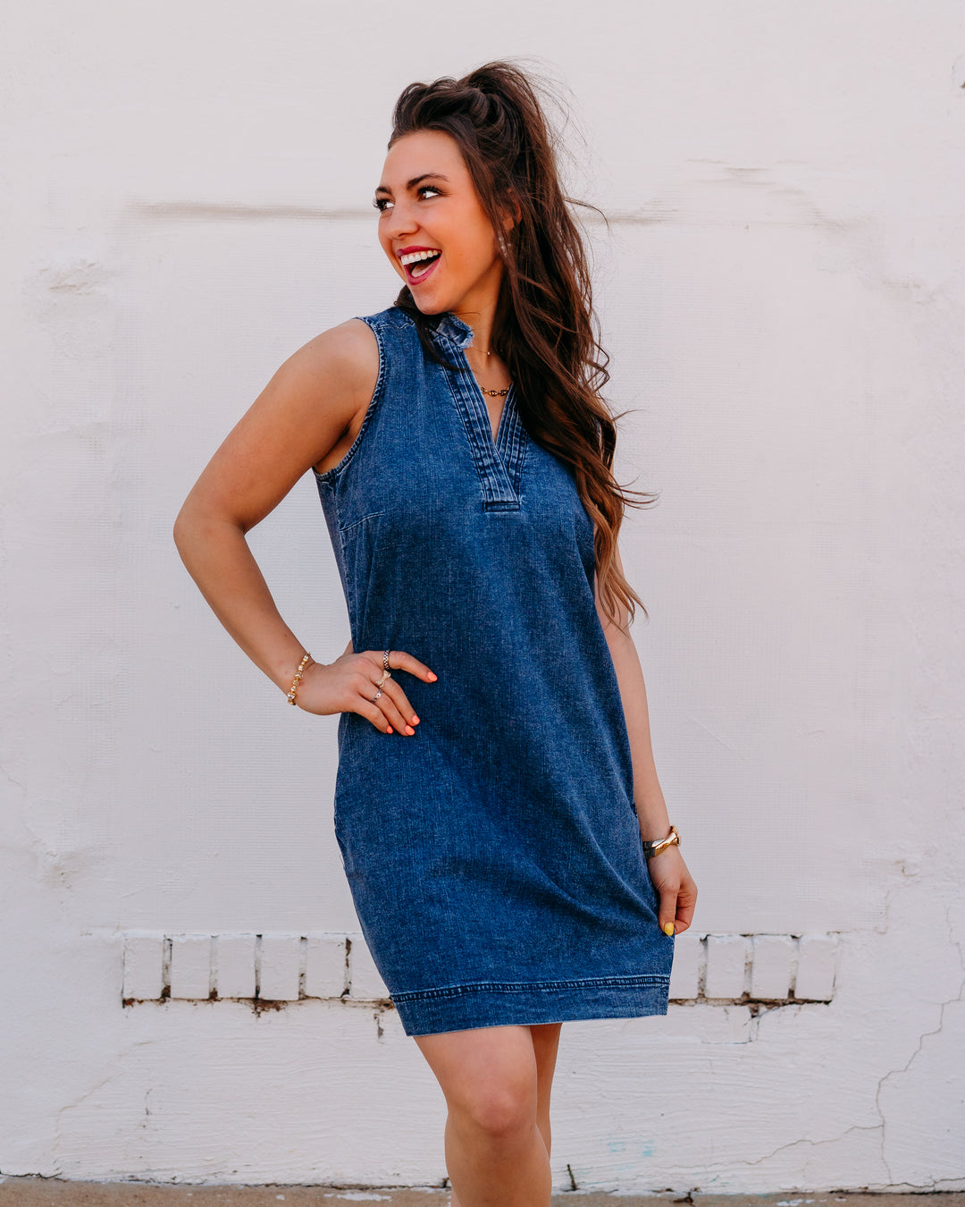 French Dressing Jeans: Denim Shift Dress in Dark Snow (7904992) - The Vogue Boutique
