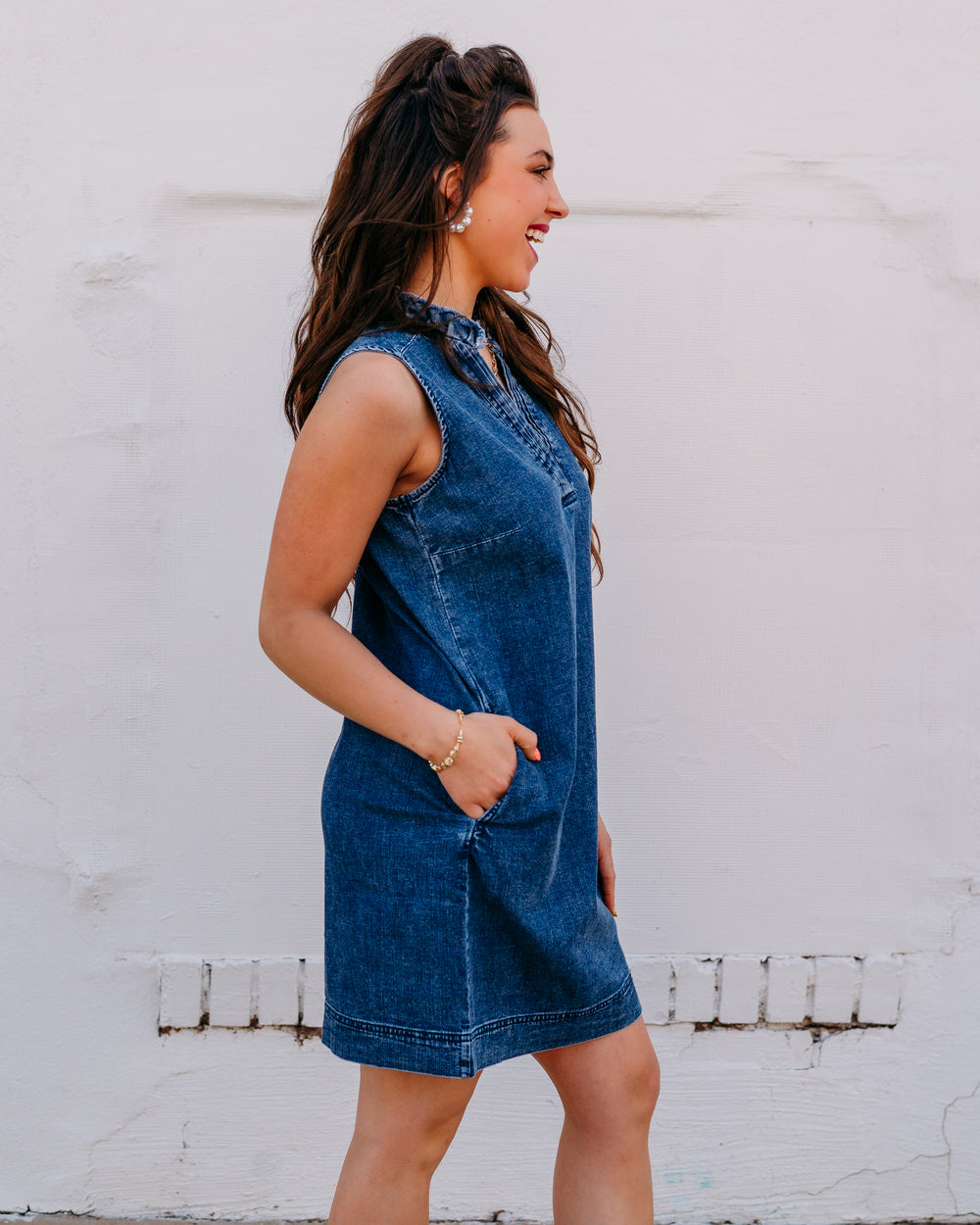 French Dressing Jeans: Denim Shift Dress in Dark Snow (7904992) - The Vogue Boutique