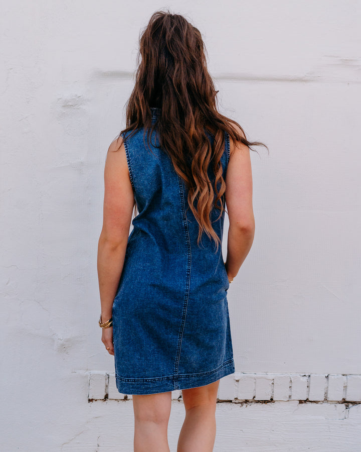 French Dressing Jeans: Denim Shift Dress in Dark Snow (7904992) - The Vogue Boutique