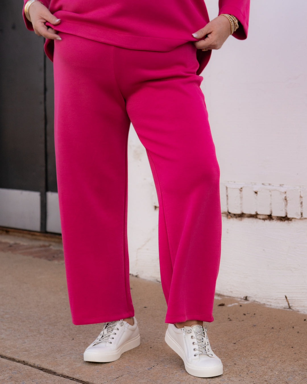 Multiples: Wide Band Wide Leg Cropped Pant (Candy Pink) (M16722PM) - The Vogue Boutique