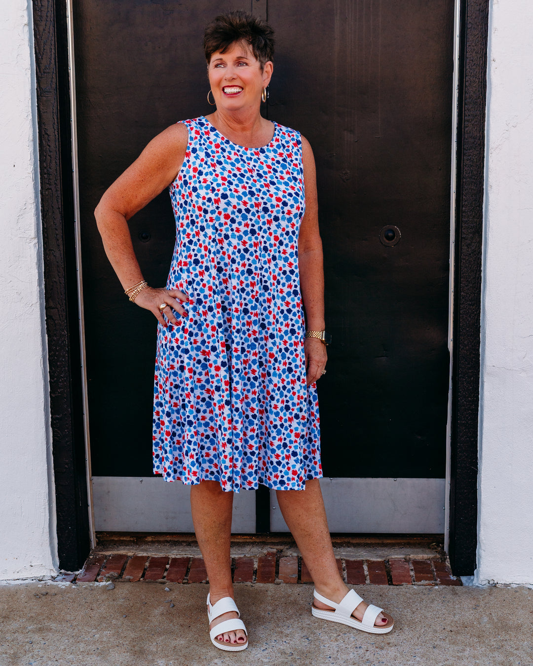 Multiples: Multi-Panel Scoop Neck Tank Dress in Multi (M26104DM)