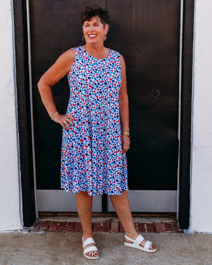 Multiples: Multi-Panel Scoop Neck Tank Dress in Multi (M26104DM)