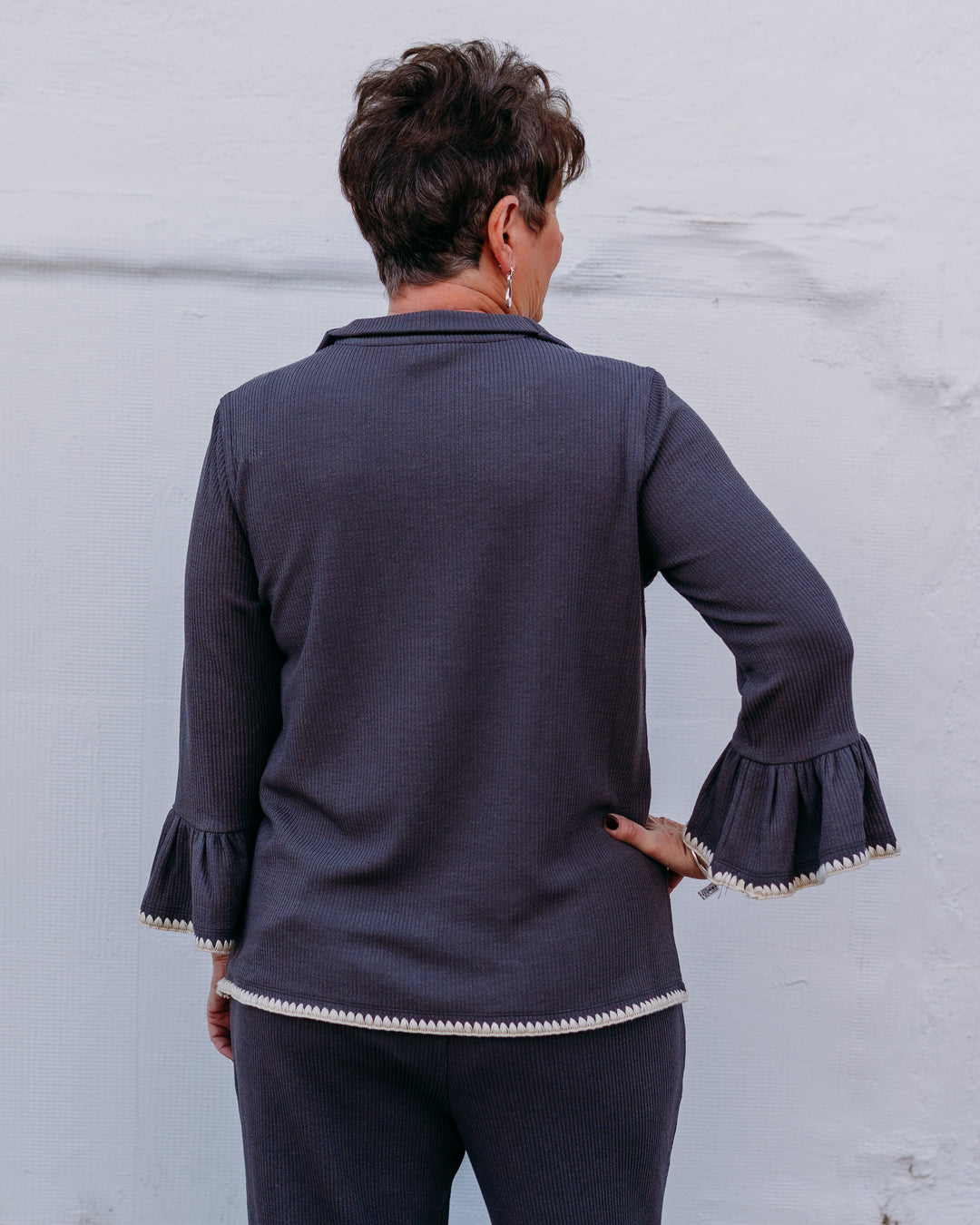 Multiples: (Snow Leopard) 3/4 Sleeve Half Zip Rib Knit Top M45510TM