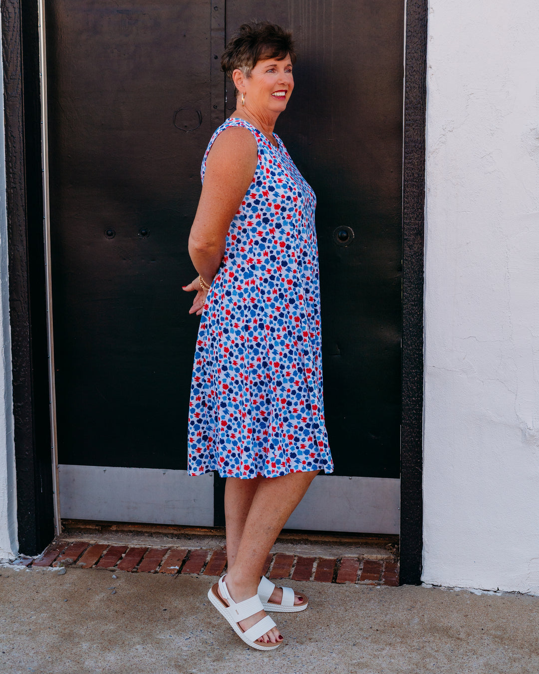 Multiples: Multi-Panel Scoop Neck Tank Dress in Multi (M26104DM)