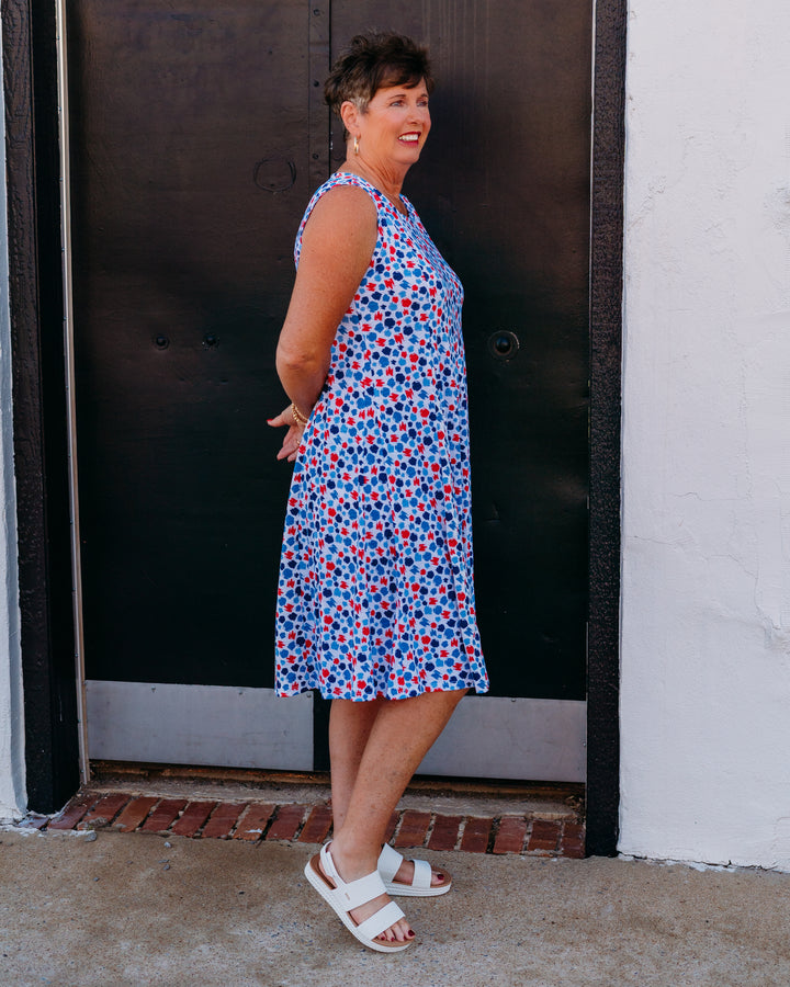 Multiples: Multi-Panel Scoop Neck Tank Dress in Multi (M26104DM)