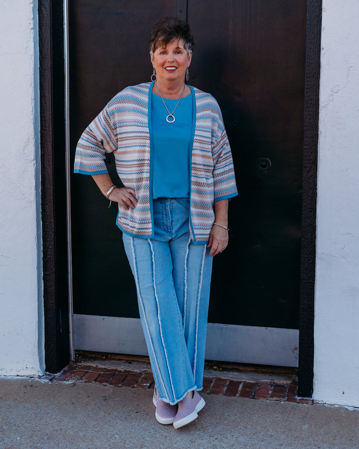 Multiples: (Prelude) Multi 3/4 Sleeve Drop Shoulder Open Front Sweater Jacket (M16206KM)