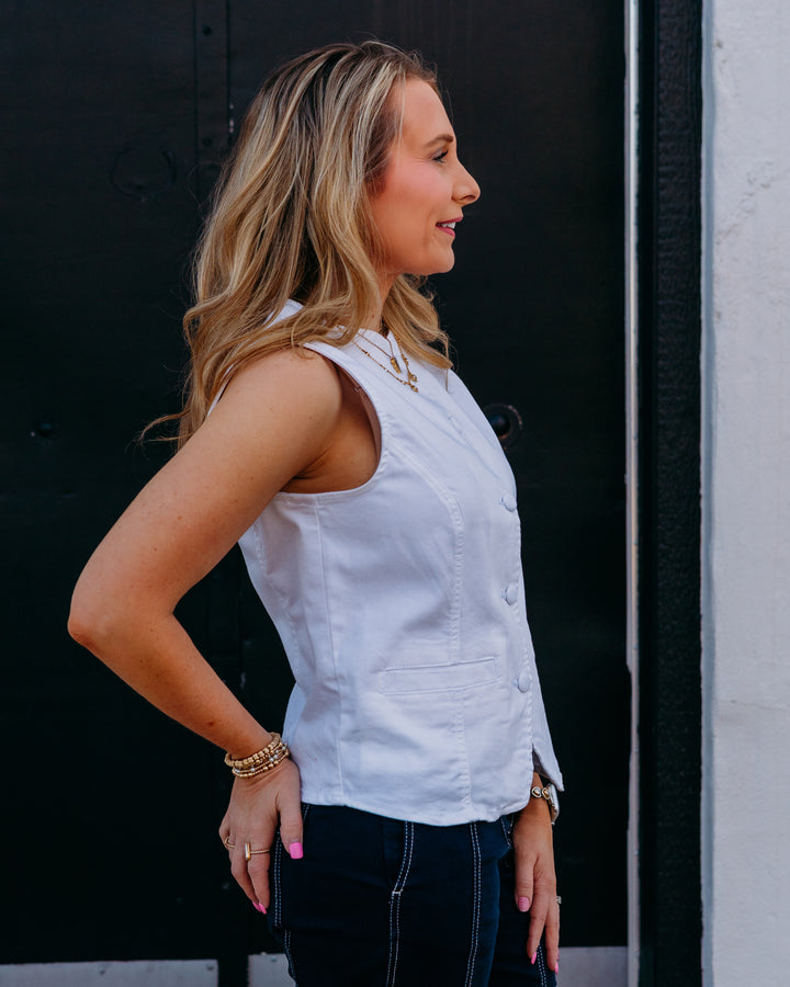 French Dressing Jeans: Button Front Vest in White (1143511)