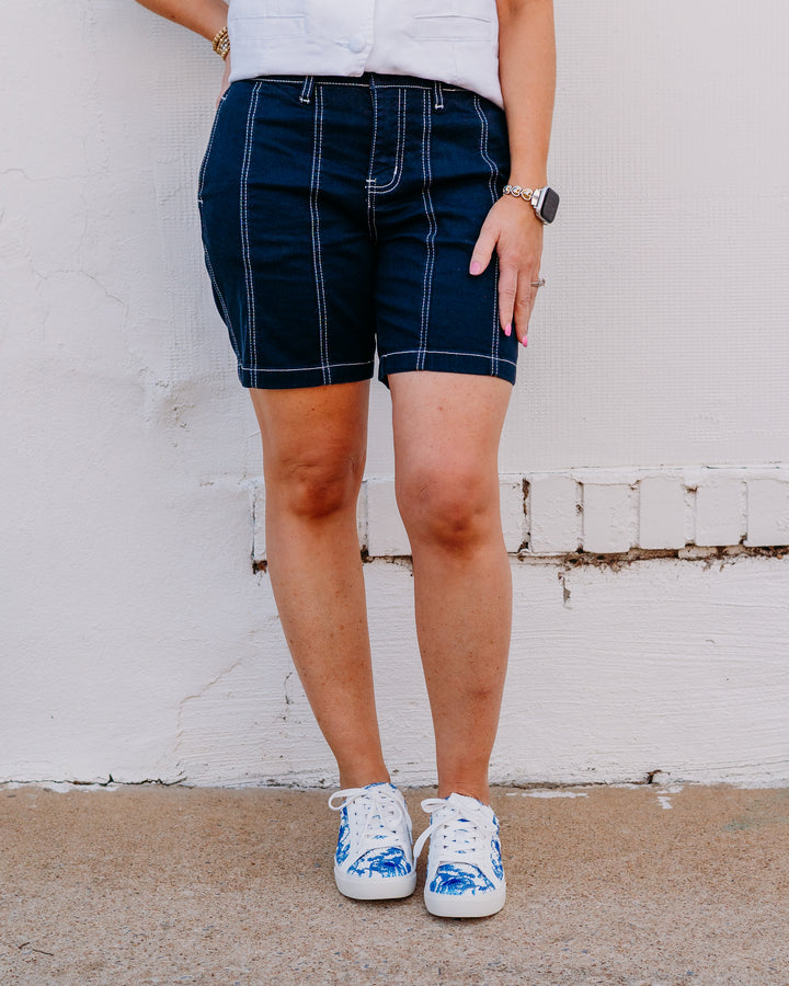 French Dressing Jeans: Olivia Shorts in Navy (2293511) - The Vogue Boutique