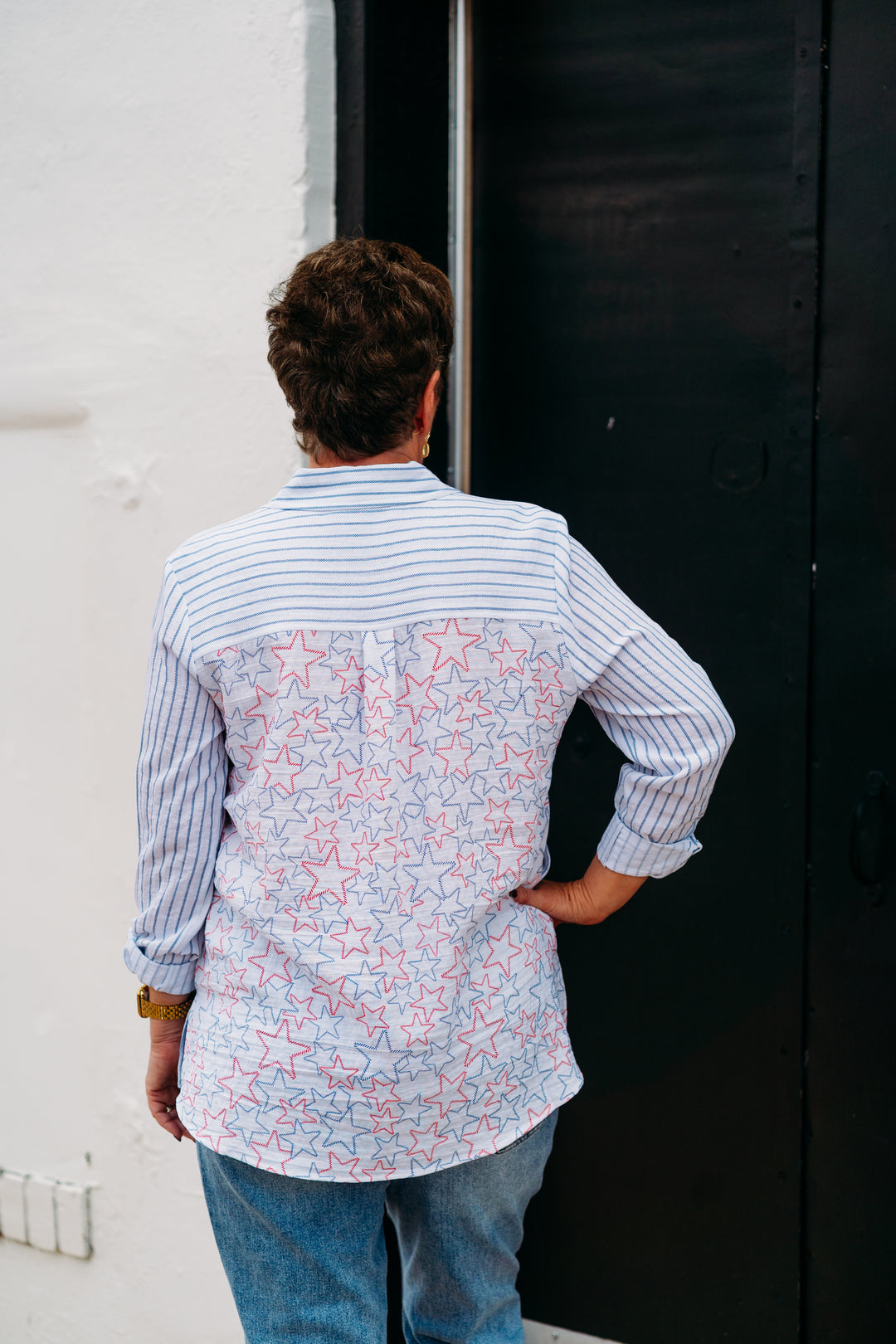 Multiples: (Liberty) Roll Tab Button Front Crinkle Woven Shirt M25508BM