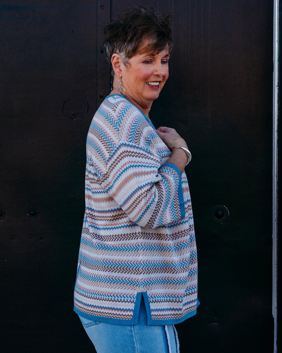 Multiples: (Prelude) Multi 3/4 Sleeve Drop Shoulder Open Front Sweater Jacket (M16206KM)