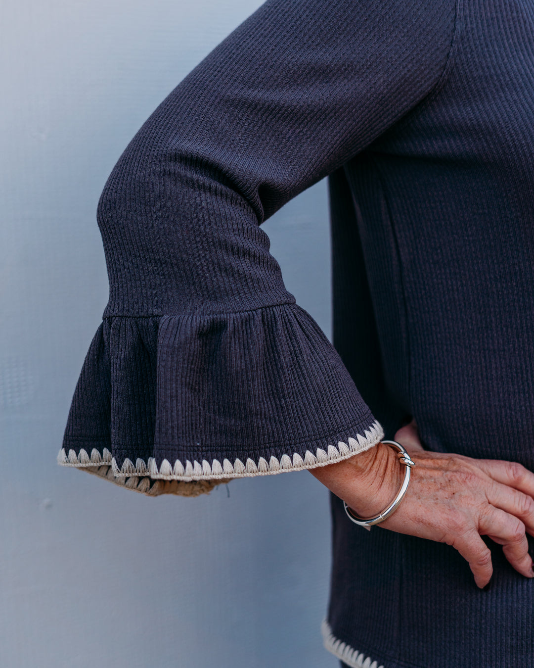 Multiples: (Snow Leopard) 3/4 Sleeve Half Zip Rib Knit Top M45510TM