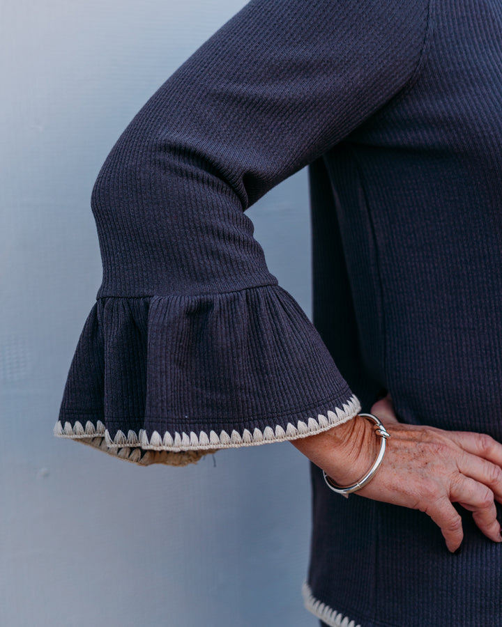 Multiples: (Snow Leopard) 3/4 Sleeve Half Zip Rib Knit Top M45510TM